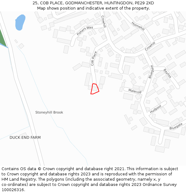 25, COB PLACE, GODMANCHESTER, HUNTINGDON, PE29 2XD: Location map and indicative extent of plot