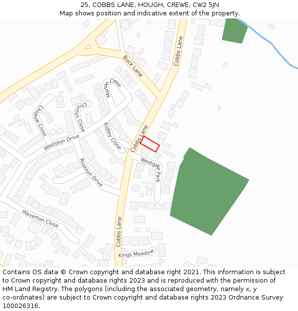 25, COBBS LANE, HOUGH, CREWE, CW2 5JN: Location map and indicative extent of plot