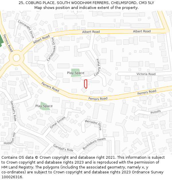 25, COBURG PLACE, SOUTH WOODHAM FERRERS, CHELMSFORD, CM3 5LY: Location map and indicative extent of plot