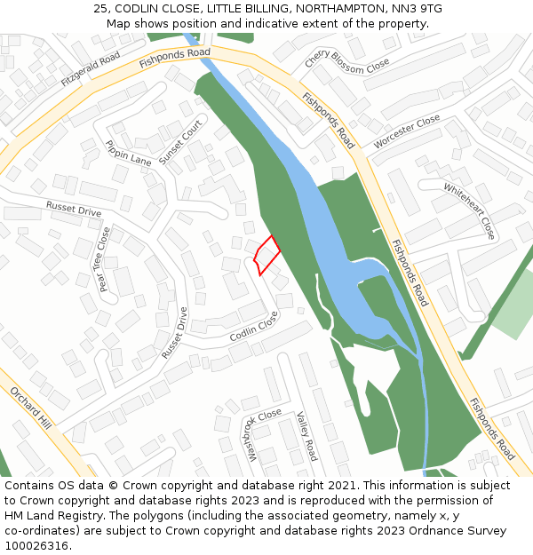 25, CODLIN CLOSE, LITTLE BILLING, NORTHAMPTON, NN3 9TG: Location map and indicative extent of plot