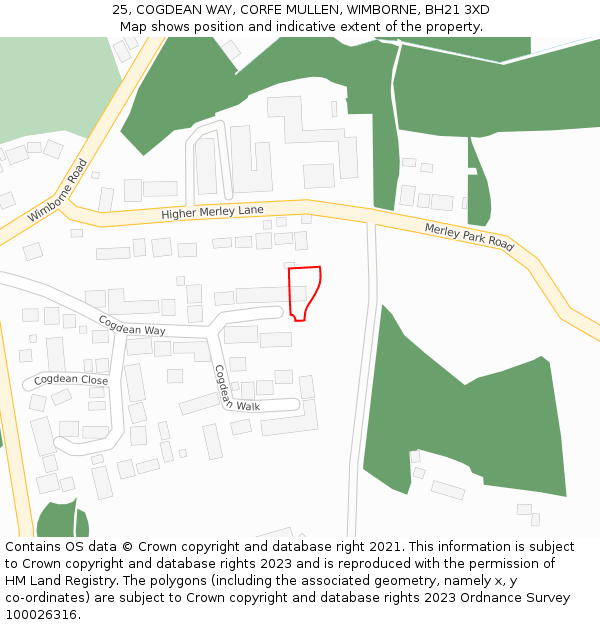 25, COGDEAN WAY, CORFE MULLEN, WIMBORNE, BH21 3XD: Location map and indicative extent of plot