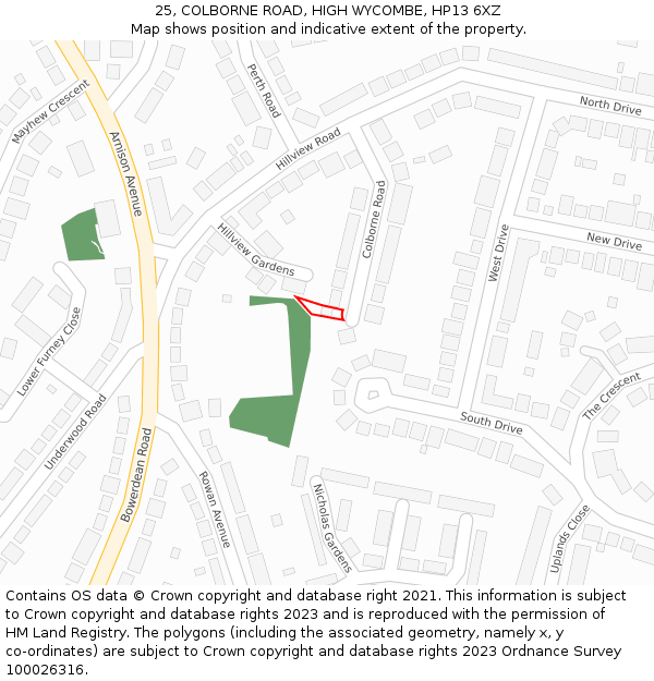 25, COLBORNE ROAD, HIGH WYCOMBE, HP13 6XZ: Location map and indicative extent of plot