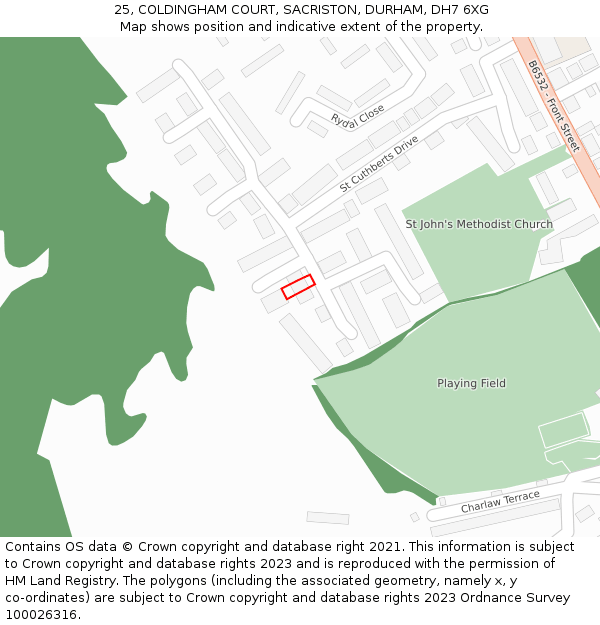 25, COLDINGHAM COURT, SACRISTON, DURHAM, DH7 6XG: Location map and indicative extent of plot