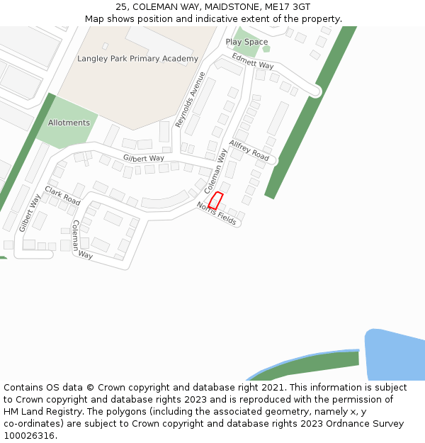 25, COLEMAN WAY, MAIDSTONE, ME17 3GT: Location map and indicative extent of plot