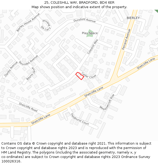 25, COLESHILL WAY, BRADFORD, BD4 6ER: Location map and indicative extent of plot