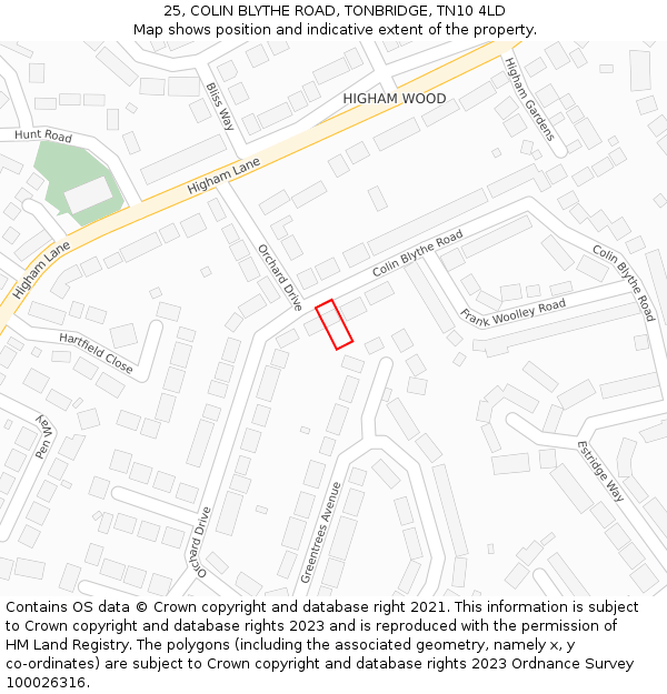 25, COLIN BLYTHE ROAD, TONBRIDGE, TN10 4LD: Location map and indicative extent of plot