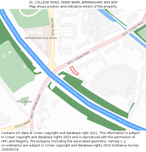 25, COLLEGE ROAD, PERRY BARR, BIRMINGHAM, B44 8DP: Location map and indicative extent of plot