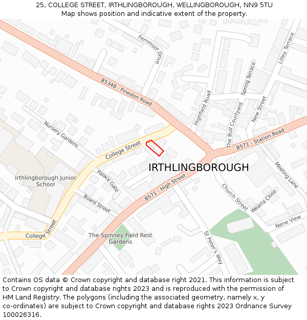 25, COLLEGE STREET, IRTHLINGBOROUGH, WELLINGBOROUGH, NN9 5TU: Location map and indicative extent of plot