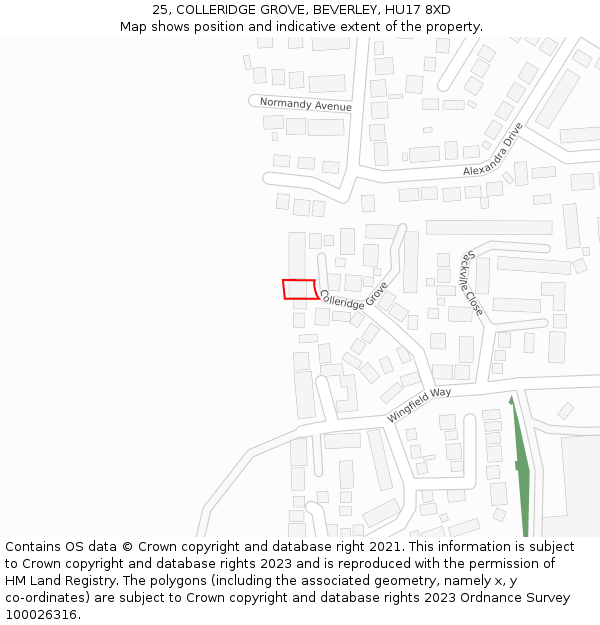 25, COLLERIDGE GROVE, BEVERLEY, HU17 8XD: Location map and indicative extent of plot