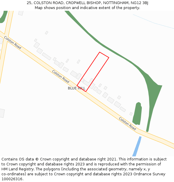 25, COLSTON ROAD, CROPWELL BISHOP, NOTTINGHAM, NG12 3BJ: Location map and indicative extent of plot