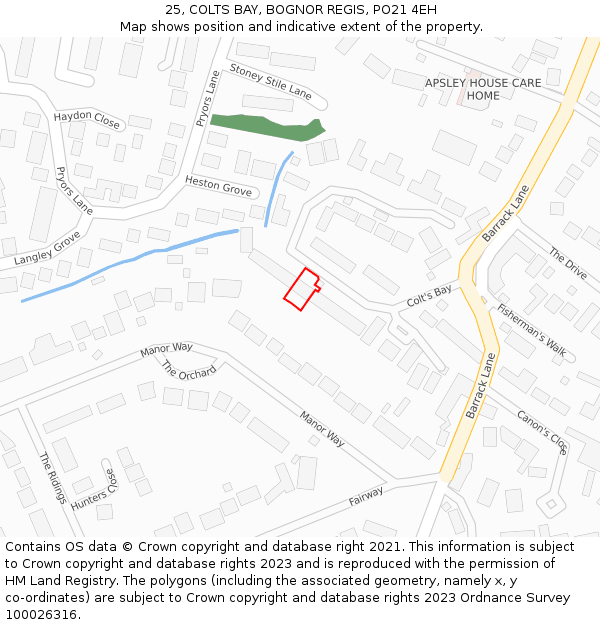 25, COLTS BAY, BOGNOR REGIS, PO21 4EH: Location map and indicative extent of plot