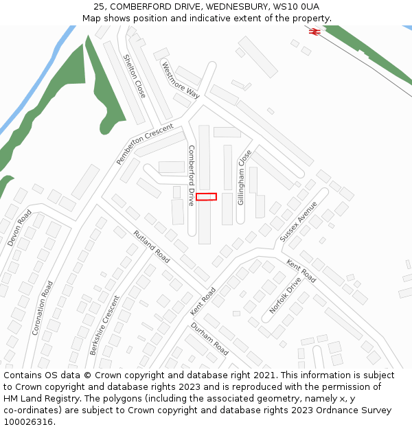 25, COMBERFORD DRIVE, WEDNESBURY, WS10 0UA: Location map and indicative extent of plot