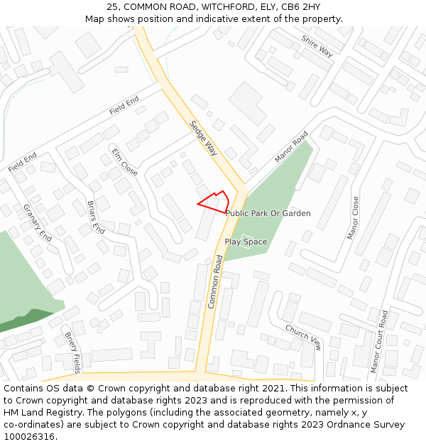 25, COMMON ROAD, WITCHFORD, ELY, CB6 2HY: Location map and indicative extent of plot