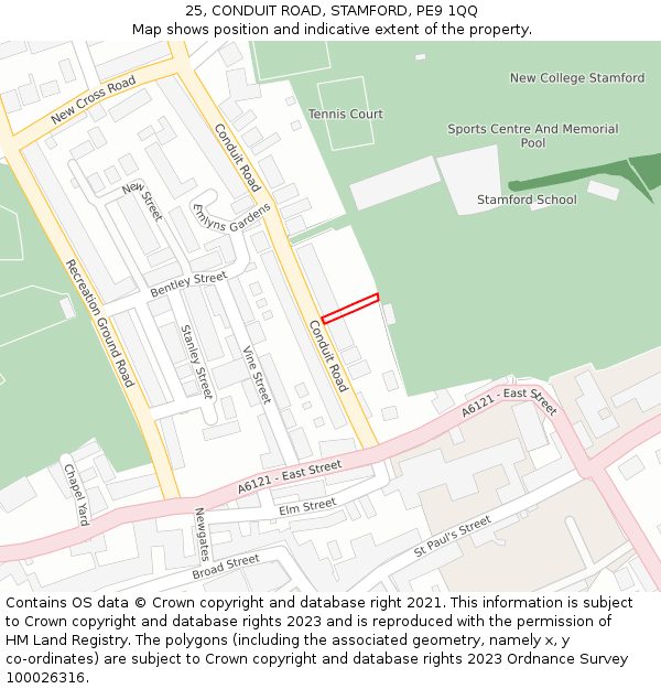 25, CONDUIT ROAD, STAMFORD, PE9 1QQ: Location map and indicative extent of plot