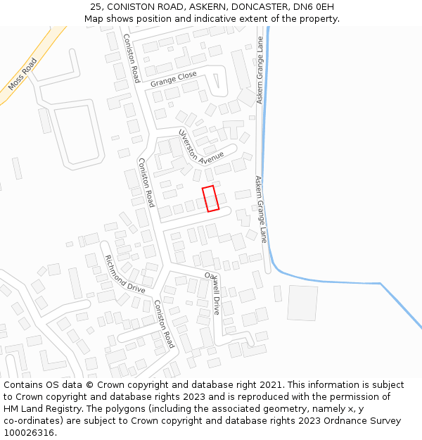 25, CONISTON ROAD, ASKERN, DONCASTER, DN6 0EH: Location map and indicative extent of plot