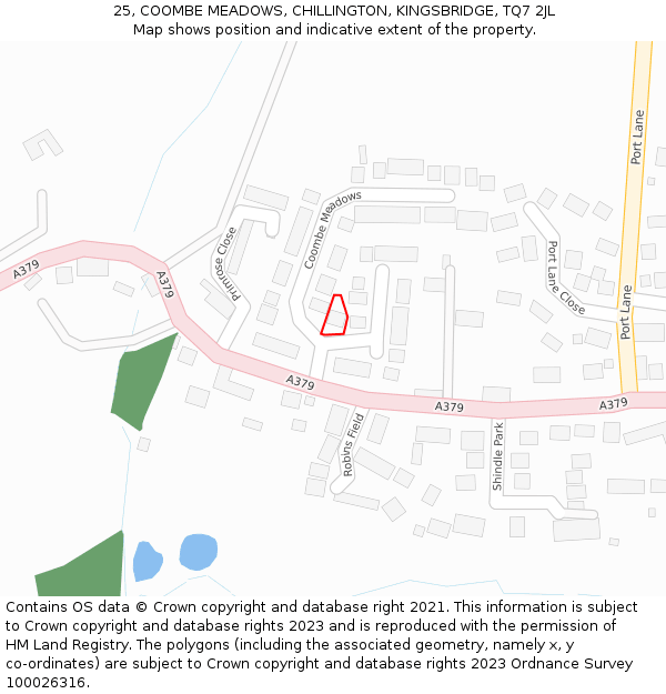 25, COOMBE MEADOWS, CHILLINGTON, KINGSBRIDGE, TQ7 2JL: Location map and indicative extent of plot