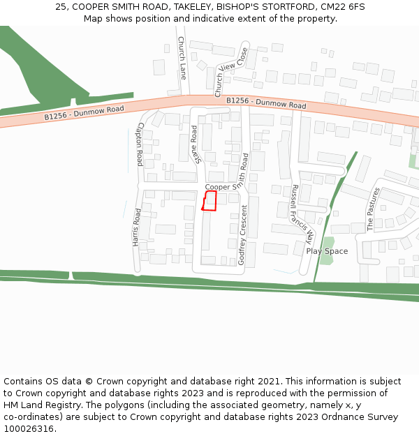 25, COOPER SMITH ROAD, TAKELEY, BISHOP'S STORTFORD, CM22 6FS: Location map and indicative extent of plot