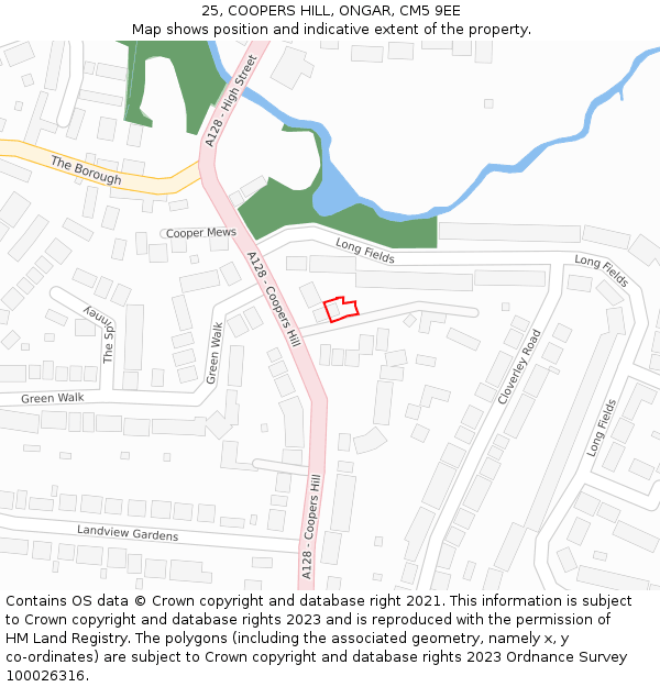 25, COOPERS HILL, ONGAR, CM5 9EE: Location map and indicative extent of plot