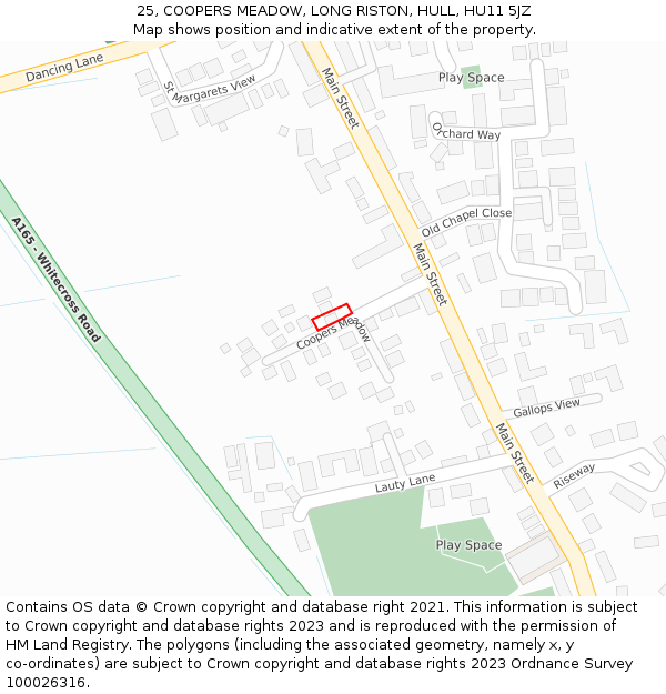 25, COOPERS MEADOW, LONG RISTON, HULL, HU11 5JZ: Location map and indicative extent of plot