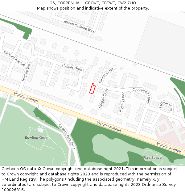 25, COPPENHALL GROVE, CREWE, CW2 7UQ: Location map and indicative extent of plot