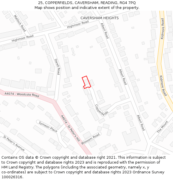 25, COPPERFIELDS, CAVERSHAM, READING, RG4 7PQ: Location map and indicative extent of plot