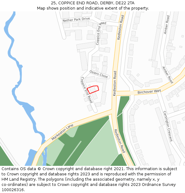 25, COPPICE END ROAD, DERBY, DE22 2TA: Location map and indicative extent of plot