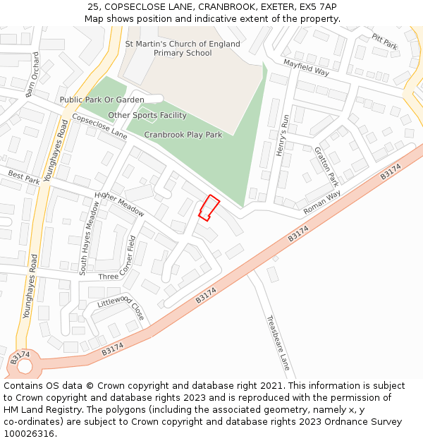 25, COPSECLOSE LANE, CRANBROOK, EXETER, EX5 7AP: Location map and indicative extent of plot