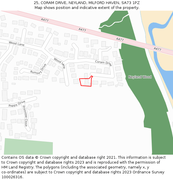 25, CORAM DRIVE, NEYLAND, MILFORD HAVEN, SA73 1PZ: Location map and indicative extent of plot