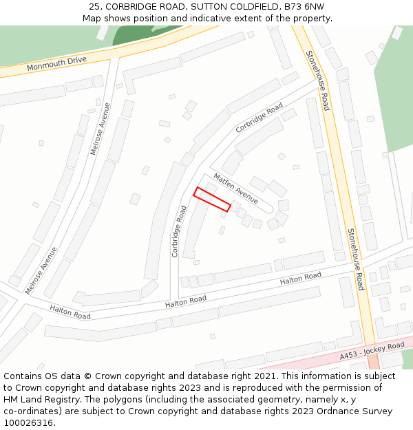 25, CORBRIDGE ROAD, SUTTON COLDFIELD, B73 6NW: Location map and indicative extent of plot