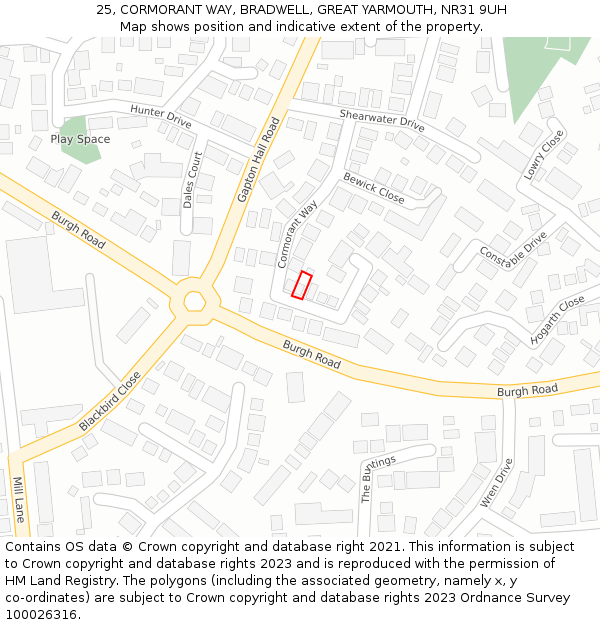 25, CORMORANT WAY, BRADWELL, GREAT YARMOUTH, NR31 9UH: Location map and indicative extent of plot