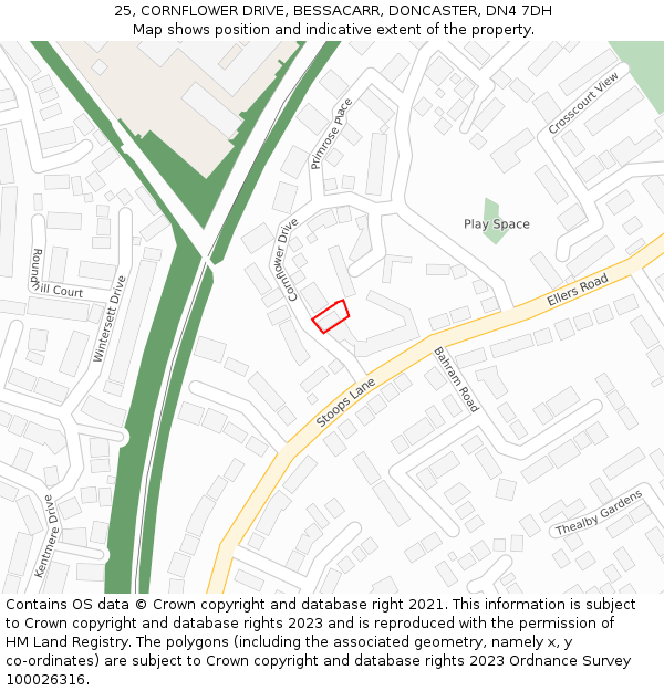 25, CORNFLOWER DRIVE, BESSACARR, DONCASTER, DN4 7DH: Location map and indicative extent of plot