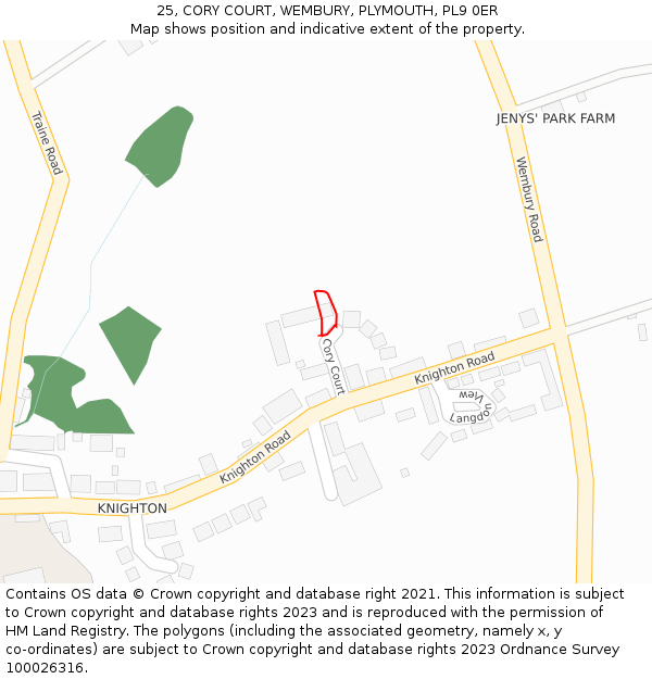 25, CORY COURT, WEMBURY, PLYMOUTH, PL9 0ER: Location map and indicative extent of plot