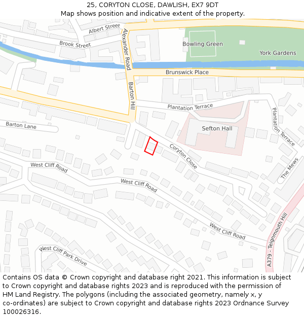 25, CORYTON CLOSE, DAWLISH, EX7 9DT: Location map and indicative extent of plot