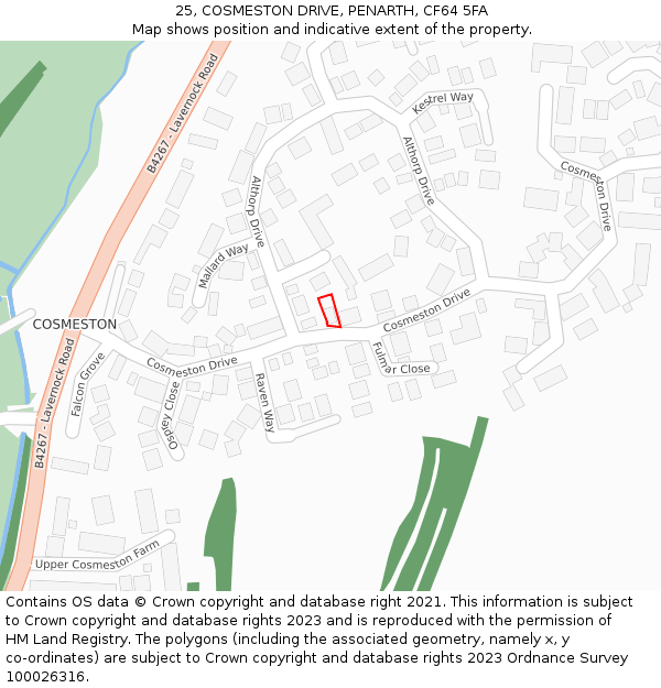 25, COSMESTON DRIVE, PENARTH, CF64 5FA: Location map and indicative extent of plot