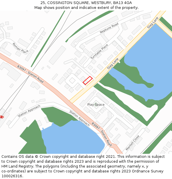 25, COSSINGTON SQUARE, WESTBURY, BA13 4GA: Location map and indicative extent of plot