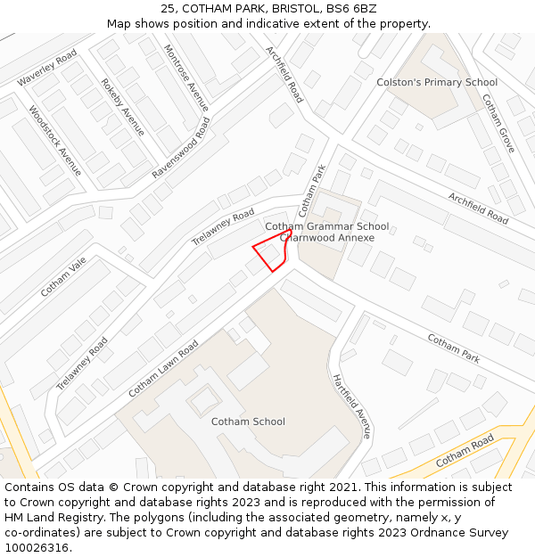 25, COTHAM PARK, BRISTOL, BS6 6BZ: Location map and indicative extent of plot