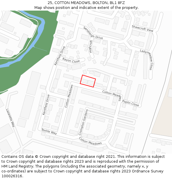 25, COTTON MEADOWS, BOLTON, BL1 8FZ: Location map and indicative extent of plot