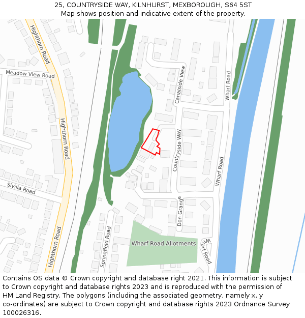 25, COUNTRYSIDE WAY, KILNHURST, MEXBOROUGH, S64 5ST: Location map and indicative extent of plot