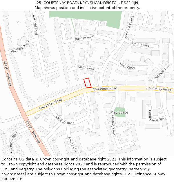 25, COURTENAY ROAD, KEYNSHAM, BRISTOL, BS31 1JN: Location map and indicative extent of plot