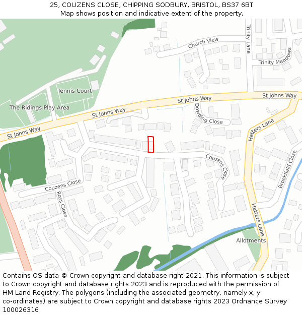 25, COUZENS CLOSE, CHIPPING SODBURY, BRISTOL, BS37 6BT: Location map and indicative extent of plot