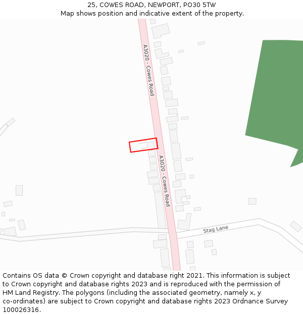 25, COWES ROAD, NEWPORT, PO30 5TW: Location map and indicative extent of plot