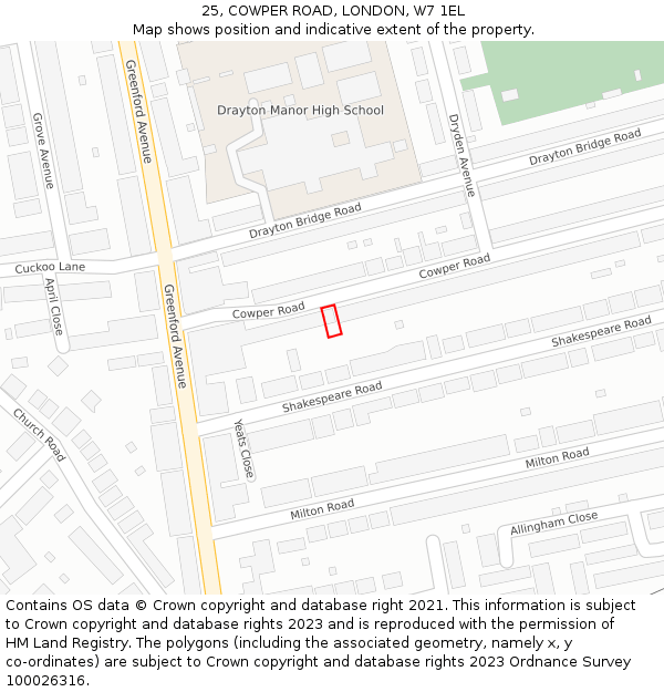 25, COWPER ROAD, LONDON, W7 1EL: Location map and indicative extent of plot