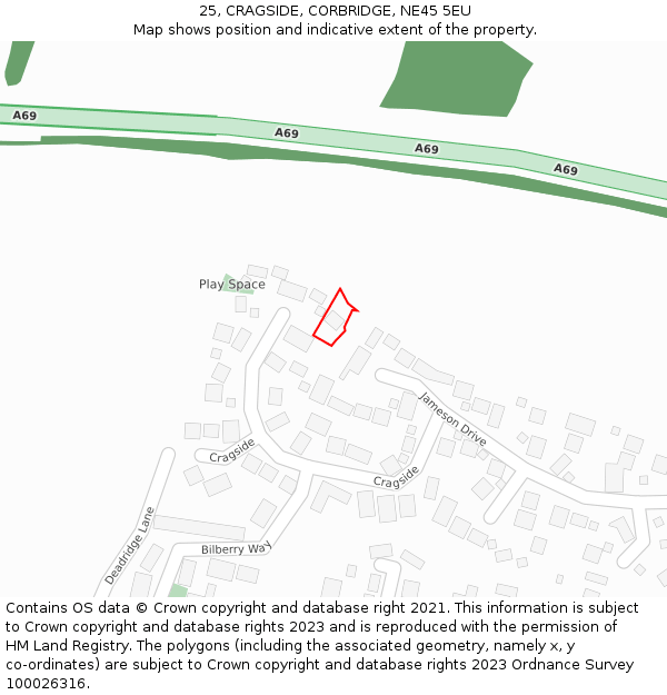 25, CRAGSIDE, CORBRIDGE, NE45 5EU: Location map and indicative extent of plot