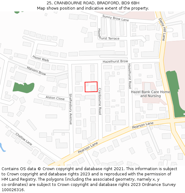 25, CRANBOURNE ROAD, BRADFORD, BD9 6BH: Location map and indicative extent of plot