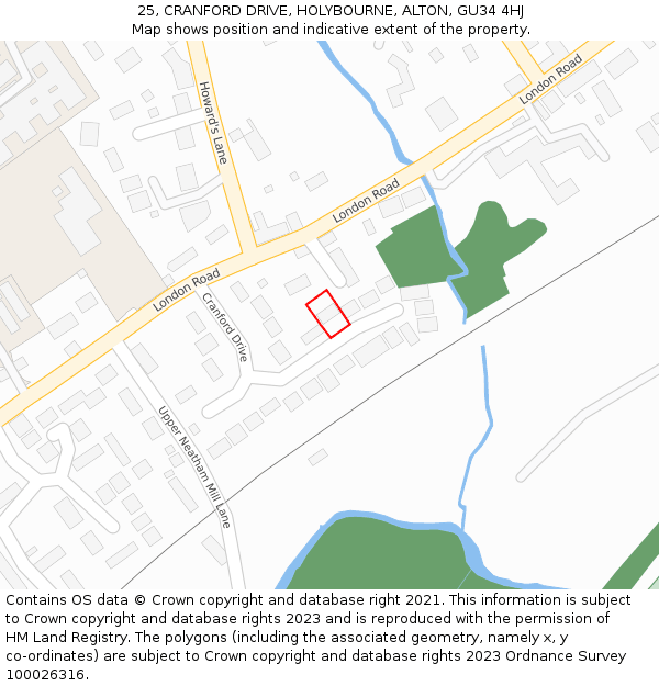 25, CRANFORD DRIVE, HOLYBOURNE, ALTON, GU34 4HJ: Location map and indicative extent of plot