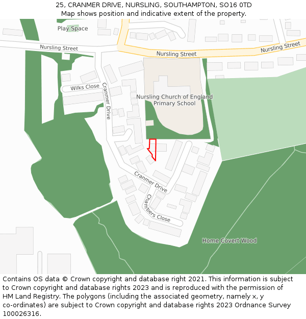25, CRANMER DRIVE, NURSLING, SOUTHAMPTON, SO16 0TD: Location map and indicative extent of plot