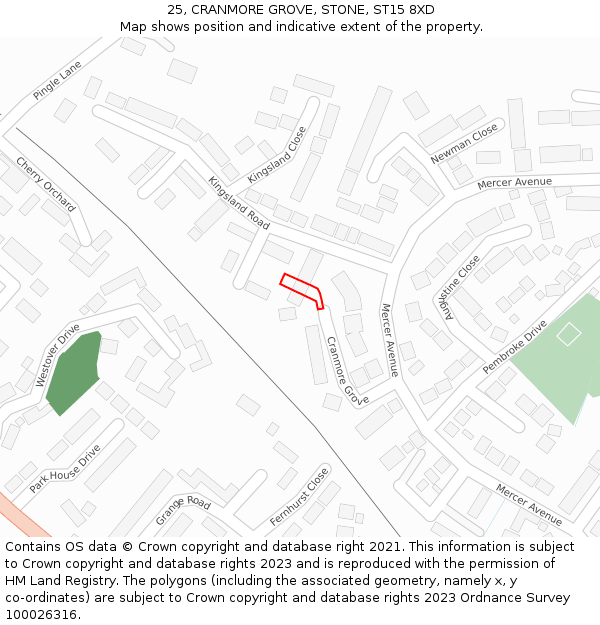 25, CRANMORE GROVE, STONE, ST15 8XD: Location map and indicative extent of plot