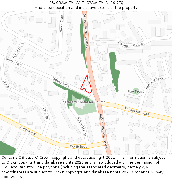 25, CRAWLEY LANE, CRAWLEY, RH10 7TQ: Location map and indicative extent of plot