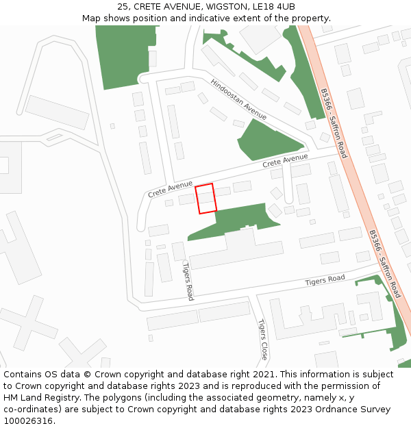 25, CRETE AVENUE, WIGSTON, LE18 4UB: Location map and indicative extent of plot