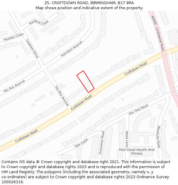 25, CROFTDOWN ROAD, BIRMINGHAM, B17 8RA: Location map and indicative extent of plot